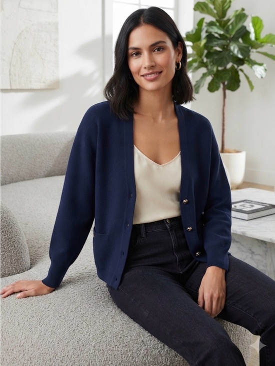 Philosophy Sweaters - Philosophy Navy Knit Cardigan with Gold-Tone Buttons